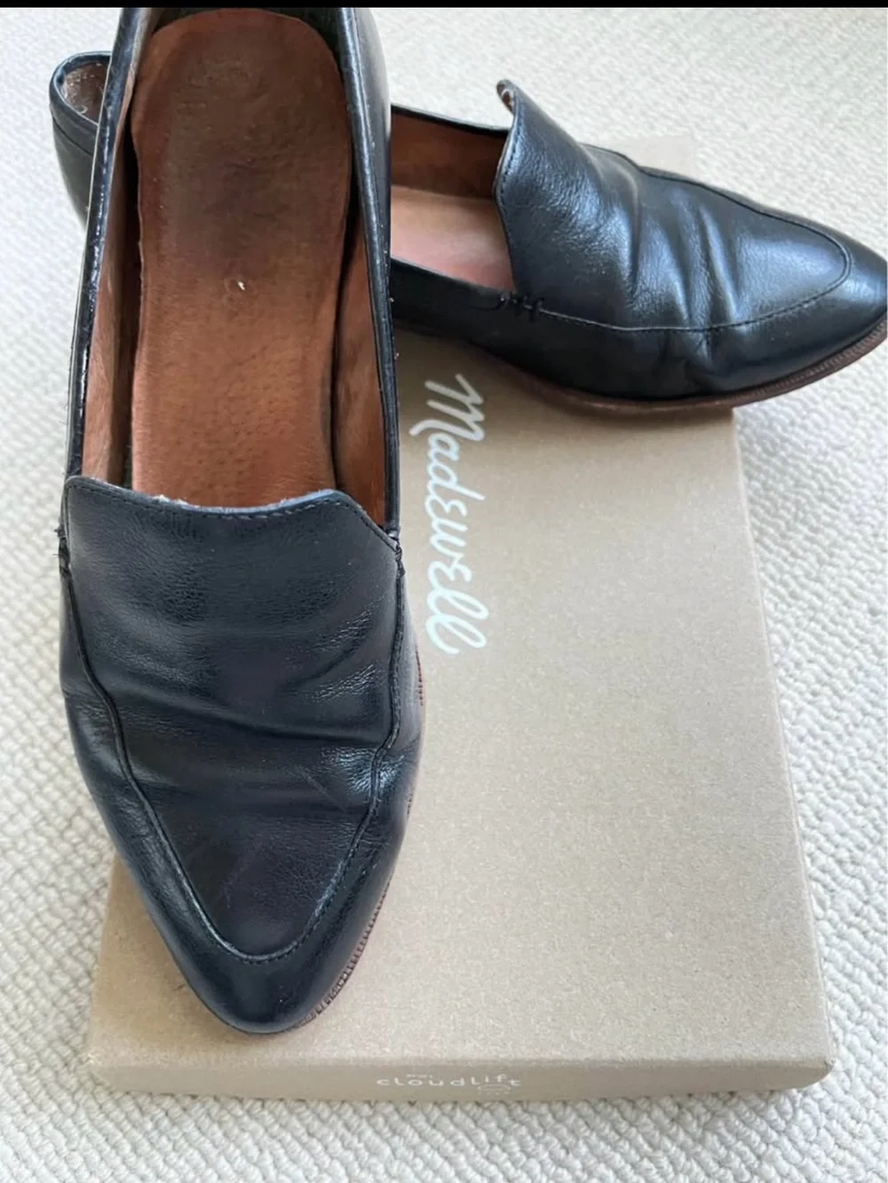 Madewell Black Leather Slip-On Classic Loafers Womens 7.5 shoes